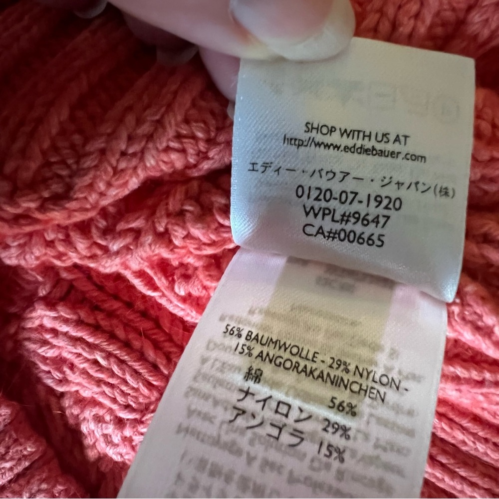 EDDIE BAUER coral coloured chunky cable knit turtleneck angora blend sweater - Picture 11 of 14